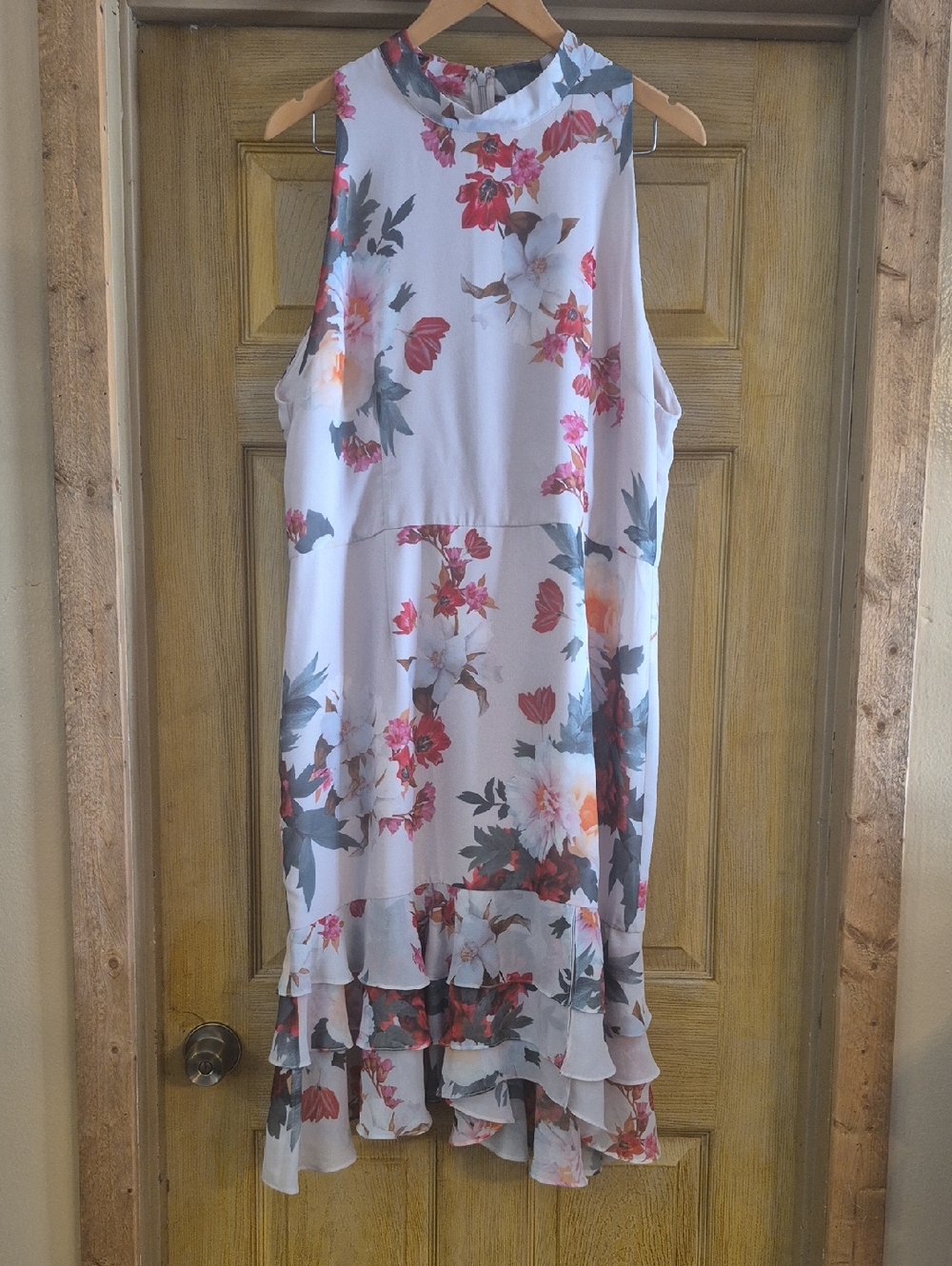 Cooper Street Floral Sleeveless Highneck Ruffle Hemline Dress Size 14 USA Lined